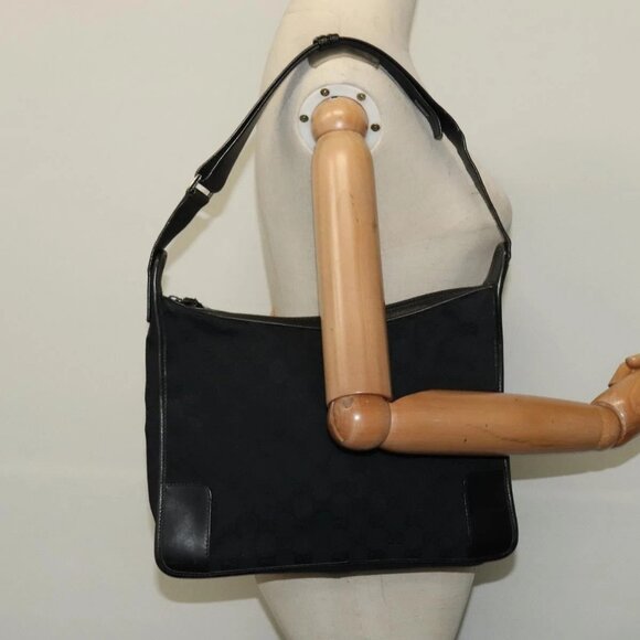 GUCCI GG Canvas Shoulder Bag Black Silver 001 4205 Auth 129471 - Picture 1 of 15